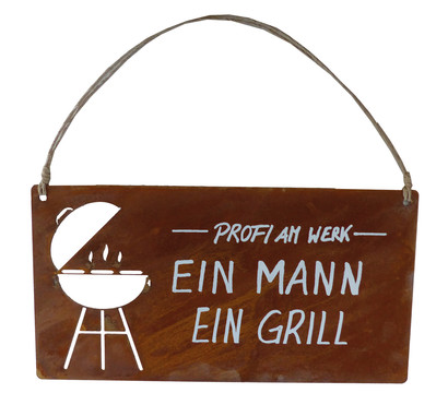 Badeko Metall-Tafel Ein Mann Ein Grill, B28/H30 cm