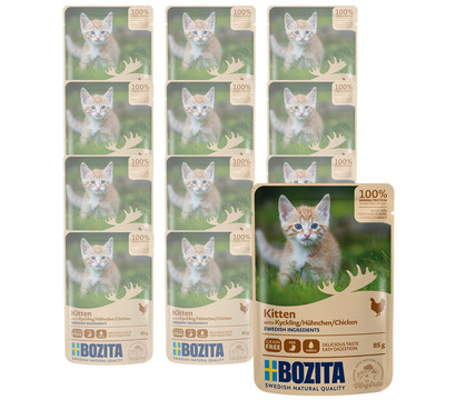 BOZITA Nassfutter für Katzen Häppchen in Soße, Kitten, 12 x 85 g