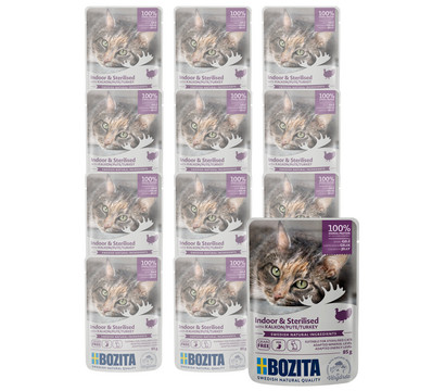 BOZITA Nassfutter für Katzen Indoor & Sterilised Häppchen in Gelee, 12 x 85 g