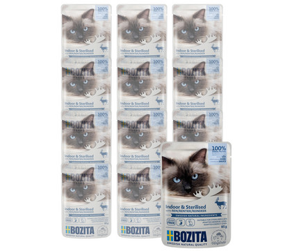 BOZITA Nassfutter für Katzen Indoor & Sterilised Häppchen in Soße, 12 x 85 g