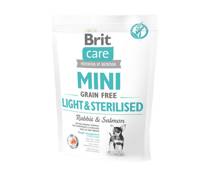 Brit Care Trockenfutter für Hunde Light & Sterilised, Mini, Adult, Kaninchen & Lachs