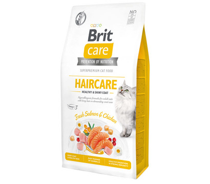 Brit Care Trockenfutter für Katzen Haircare, Adult, Lachs & Huhn