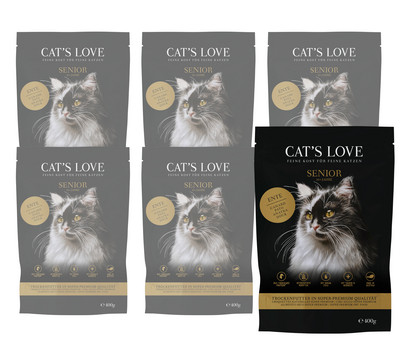 CAT'S LOVE Trockenfutter für Katzen Senior, Ente, 6 x 400 g
