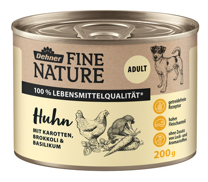 Dehner Fine Nature Nassfutter für Hunde Adult, Huhn mit Karotten, Brokkoli & Basilikum