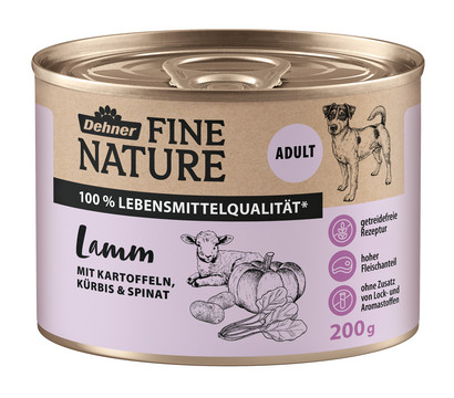 Dehner Fine Nature Nassfutter für Hunde Adult, Lamm mit Kartoffeln, Kürbis & Spinat