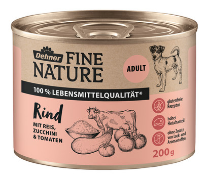 Dehner Fine Nature Nassfutter für Hunde Adult, Rind mit Reis, Zucchini & Tomate