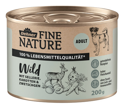 Dehner Fine Nature Nassfutter für Hunde Adult, Wild mit Sellerie, Karotten & Zwetschgen