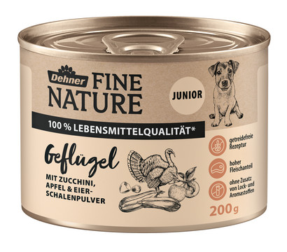 Dehner Fine Nature Nassfutter für Hunde Junior, Geflügel mit Zucchini