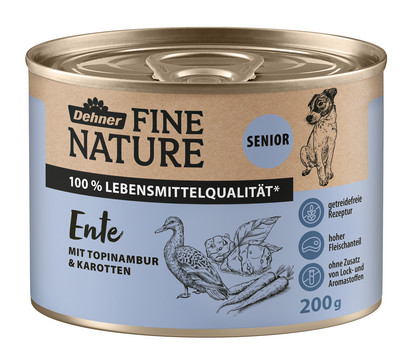 Dehner Fine Nature Nassfutter für Hunde Senior, Ente mit Topinambur & Karotten