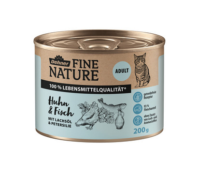 Dehner Fine Nature Nassfutter für Katzen Adult, Huhn & Fisch mit Lachsöl & Petersilie