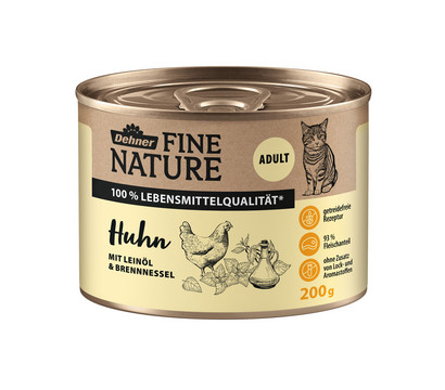 Dehner Fine Nature Nassfutter für Katzen Adult, Huhn mit Leinöl & Brennnessel