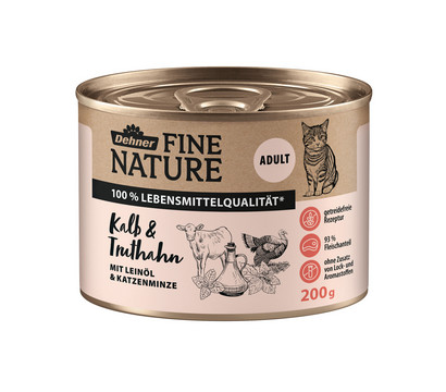 Dehner Fine Nature Nassfutter für Katzen Adult, Kalb & Truthahn mit Leinöl & Katzenminze