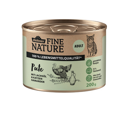 Dehner Fine Nature Nassfutter für Katzen Adult, Pute mit Lachsöl & Katzengamander