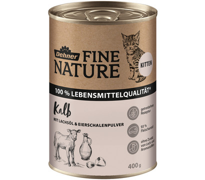 Dehner Fine Nature Nassfutter für Katzen Kitten, Kalb mit Lachsöl & Eierschalenpulver