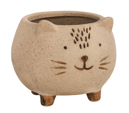 Dehner Keramik-Übertopf Cat, bauchig, creme, ca. Ø9 cm