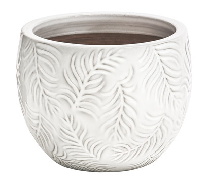 Dehner Keramik-Übertopf Leaf, bauchig, weiß