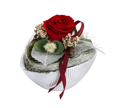 Dehner Keramik-Jardiniere mit Longlife-Rose, rot, ca. B17/H12/T8 cm