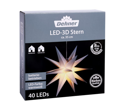 Dehner LED-3D Stern, 40 LEDs, warmweiß, ca. Ø35 cm