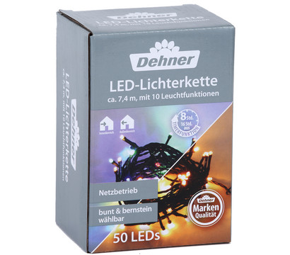 Dehner LED-Lichterkette, 50 LEDs, bunt/bernstein, ca. L735 cm