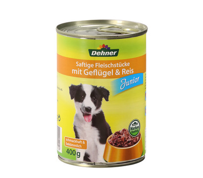 Dehner Nassfutter für Hunde Junior, Geflügel & Reis, 400 g/800 g