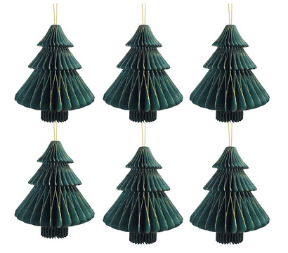 Dehner Papier-Christbaumschmuck Baumhänger, grün, 6er-Set, ca. Ø8,2/H9,9 cm