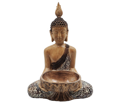 Dehner Polyresin-Buddha Holzoptik mit Pflanzschale, ca. H41 cm