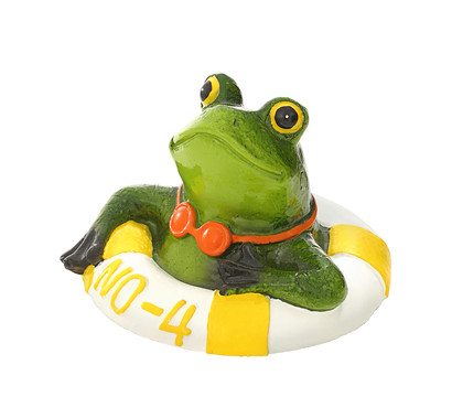 Dehner Polyresin-Schwimmfigur Frosch im Rettungsring , ca. B11/H7,5/T10 cm