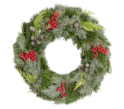 Dehner Premium Adventskranz aus Koniferen-Mix mit Ilex, einseitig gebunden, ca. Ø35 cm