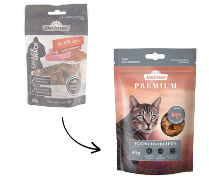 Dehner Premium Katzensnack Fleischstreifen, Kalb, 45 g