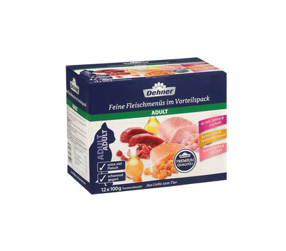 Dehner Premium Nassfutter für Katzen Feine Fleischmenüs im Vorteilspack Adult, 12 x 100 g