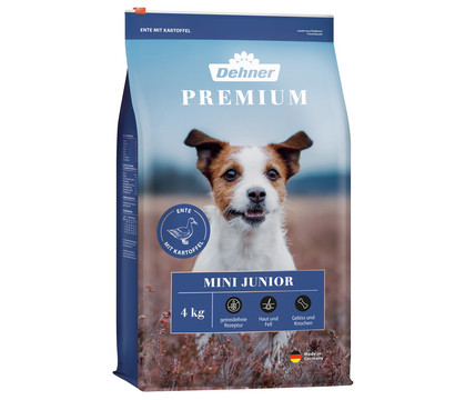 Dehner Premium Trockenfutter für Hunde Mini Junior, Ente & Kartoffel