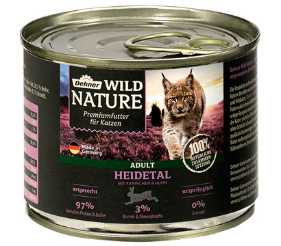 Dehner Wild Nature Nassfutter für Katzen Heidetal Adult, Kaninchen & Huhn, 200 g/400 g