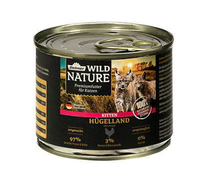 Dehner Wild Nature Nassfutter für Katzen Hügelland Kitten, Huhn, 200 g/400 g