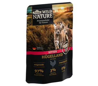 Dehner Wild Nature Nassfutter für Katzen Hügelland Kitten, Huhn, 85 g