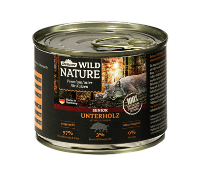 Dehner Wild Nature Nassfutter für Katzen Unterholz Senior, Wildschwein, 200 g/400 g