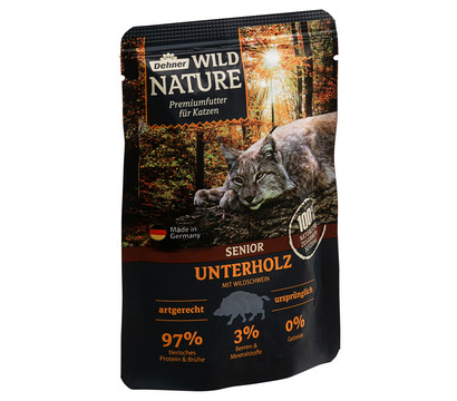 Dehner Wild Nature Nassfutter für Katzen Unterholz Senior, Wildschwein, 85 g