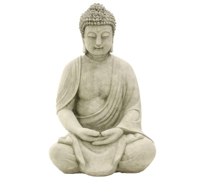 Denscho Stein-Buddha sitzend, schlank, grau