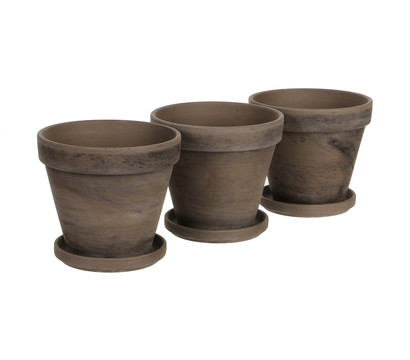 Keramik-Kräutertopf Padua 3er Set mit Untersetzer, rund, grau basalt, ca. B40/H12/T13 cm