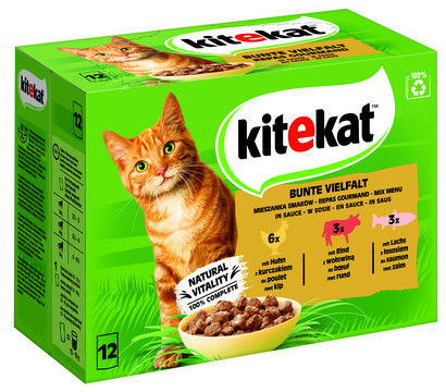 KITEKAT® Nassfutter für Katzen Multipack Bunte Vielfalt in Sauce, Adult, 12 x 85 g