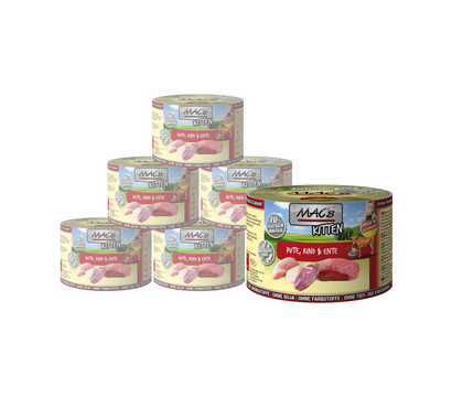 MAC's CAT Nassfutter für Katzen Kitten, Ente, Rind & Pute, 6 x 200 g/400 g