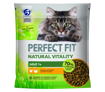 Perfect Fit® Trockenfutter für Katzen, Adult 1+, Huhn & Truthahn, 6 x 650 g