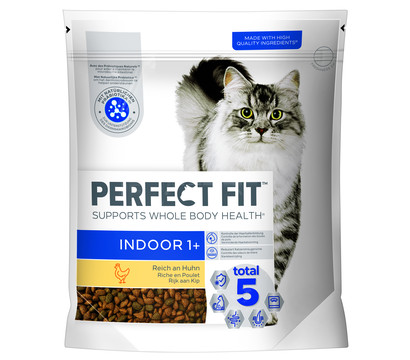 Perfect Fit® Trockenfutter für Katzen Indoor, Adult 1+, Huhn, 5 x 1,4 kg