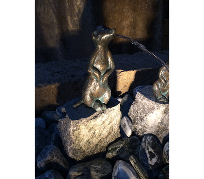 Rottenecker Bronze-Erdmännchen auf Granit, wasserspeiend