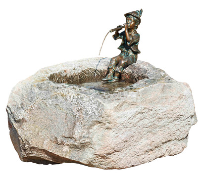 Rottenecker Granit-Trog mit Bronze-Figur Antonio, wasserspeiend