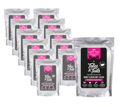 Tales & Tails Paté-Nassfutter für Hunde Ohne Flachs mit Lachs, 12 x 100 g