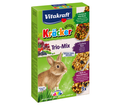 Vitakraft Kräcker Trio-Mix, Gemüse, Nuss & Waldbeere für Zwergkaninchen