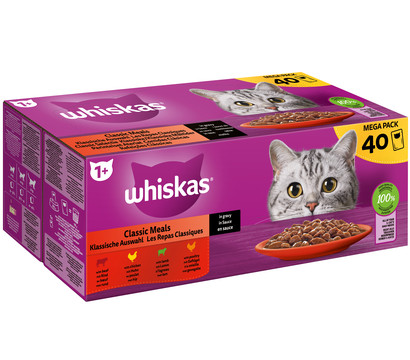 Whiskas® Nassfutter für Katzen 1+ Klassische Auswahl in Sauce, Adult, 40 x 85 g