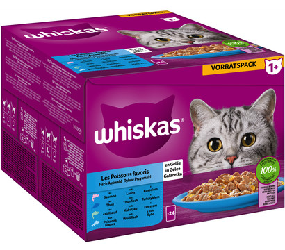 Whiskas® Nassfutter für Katzen Multipack 1+ Fisch in Gelee, Adult, 24 x 85 g