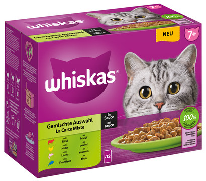 Whiskas® Nassfutter für Katzen Multipack Gemischte Auswahl in Sauce, Adult, 12 x 85 g