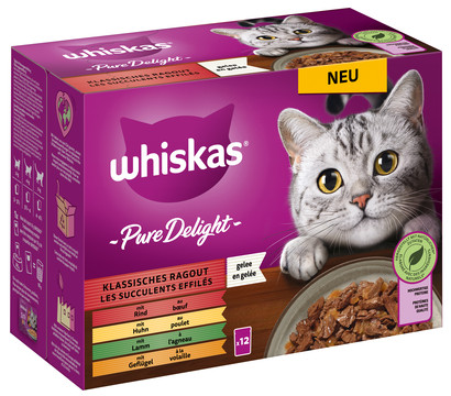 Whiskas® Nassfutter für Katzen Multipack Pure Delight Klassisches Ragout in Gelee, Adult, 12 x 85 g